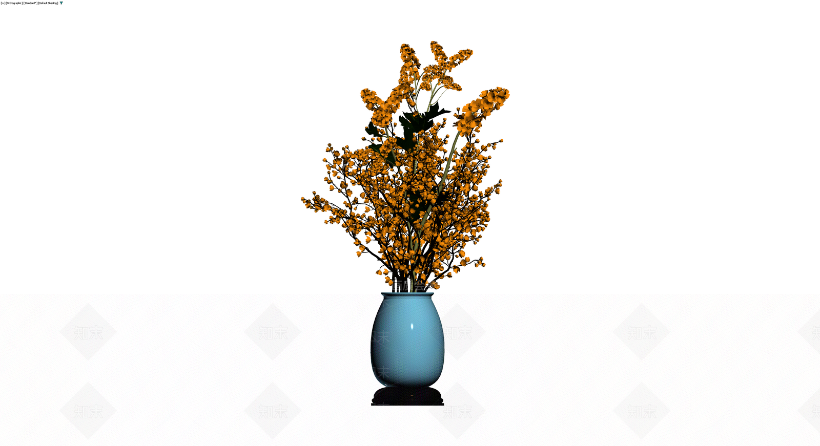 蓝色花瓶插黄花盆栽3D模型下载【ID:1229903104】