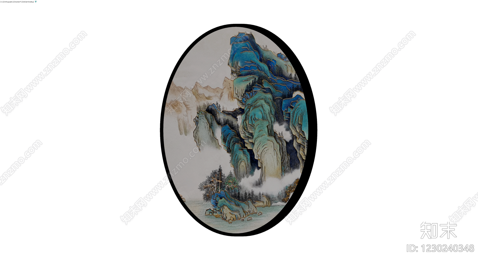 椭圆山水装饰画3D模型下载【ID:1230240348】