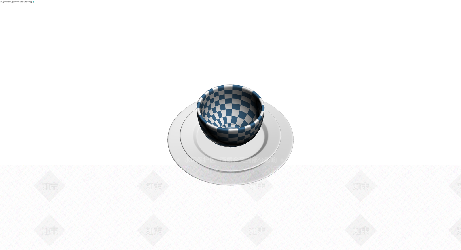蓝白格纹碗碟组合3D模型下载【ID:1230013831】