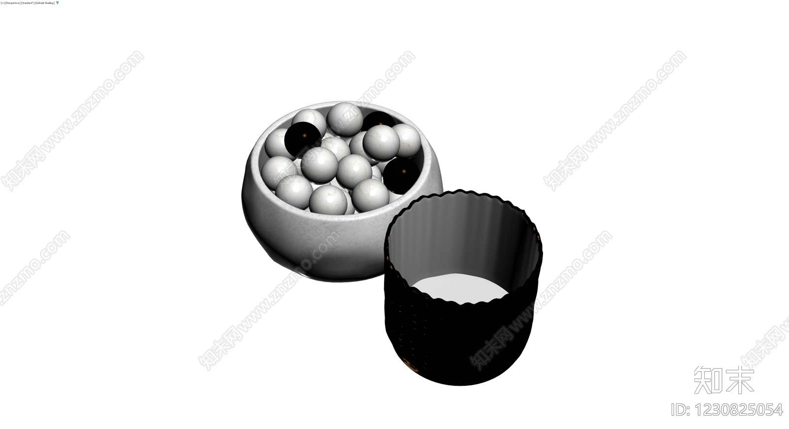 陶瓷碗与黑白球组合3D模型下载【ID:1230825054】