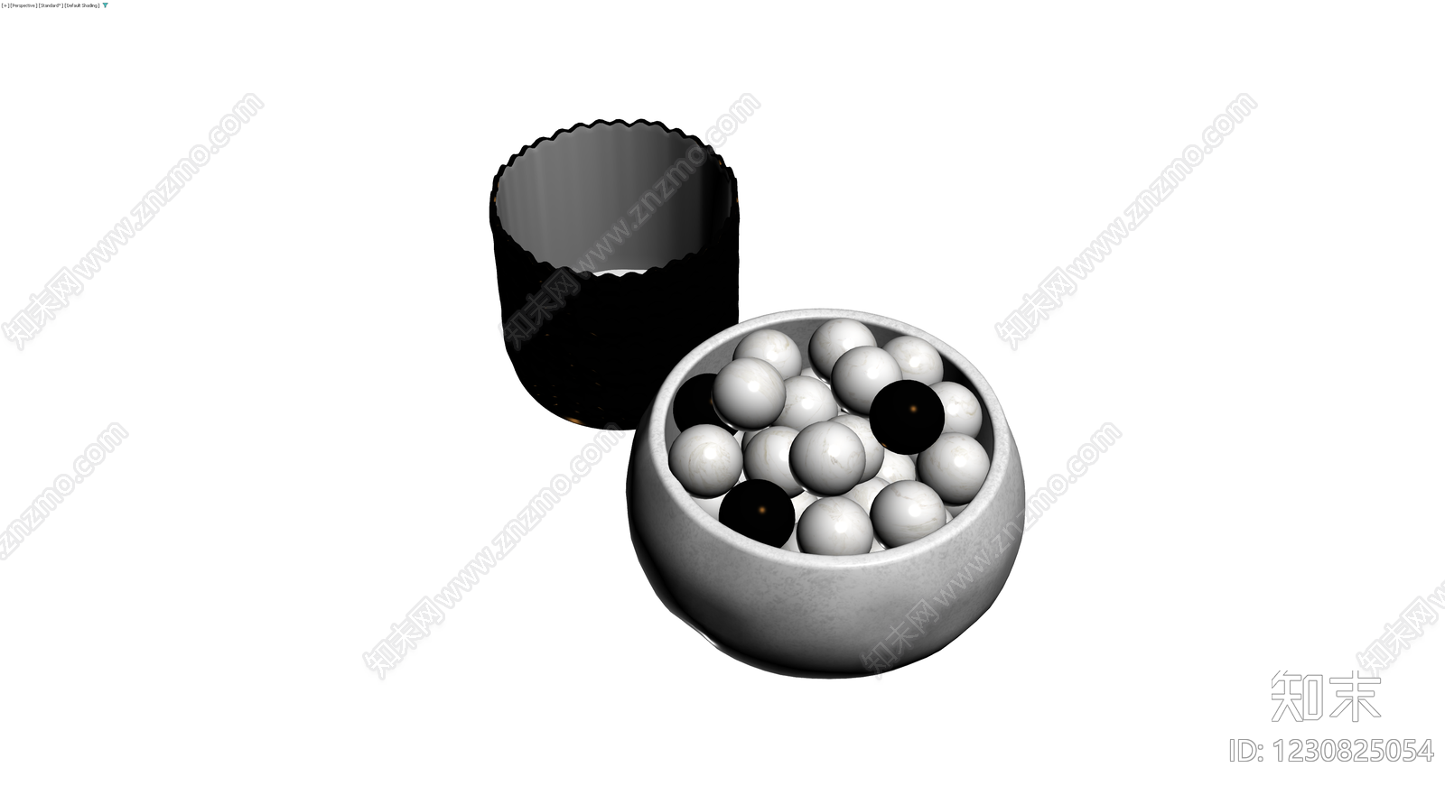 陶瓷碗与黑白球组合3D模型下载【ID:1230825054】