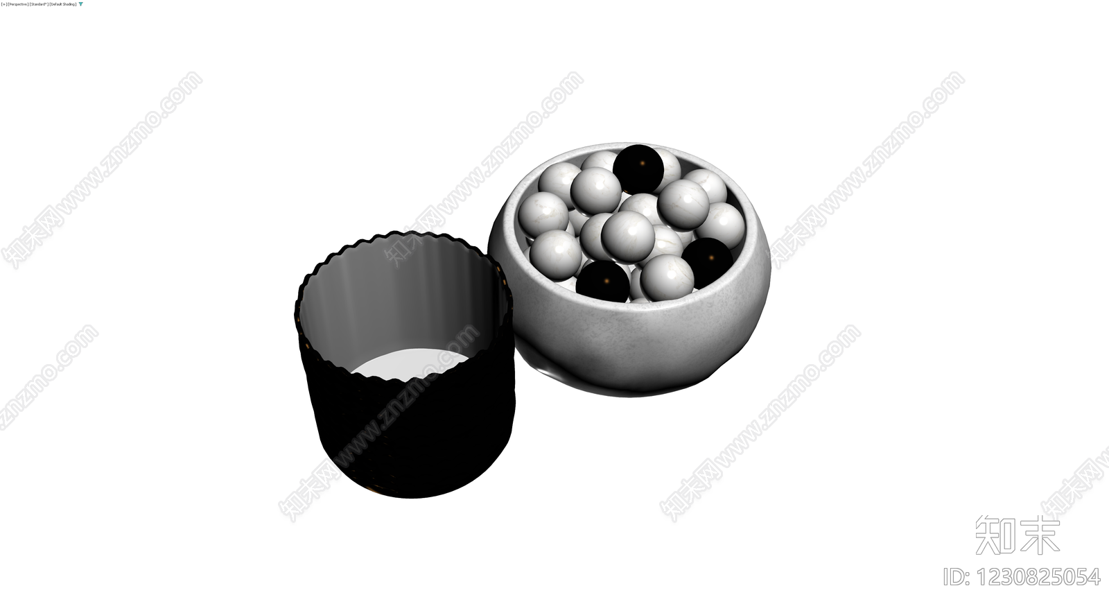 陶瓷碗与黑白球组合3D模型下载【ID:1230825054】