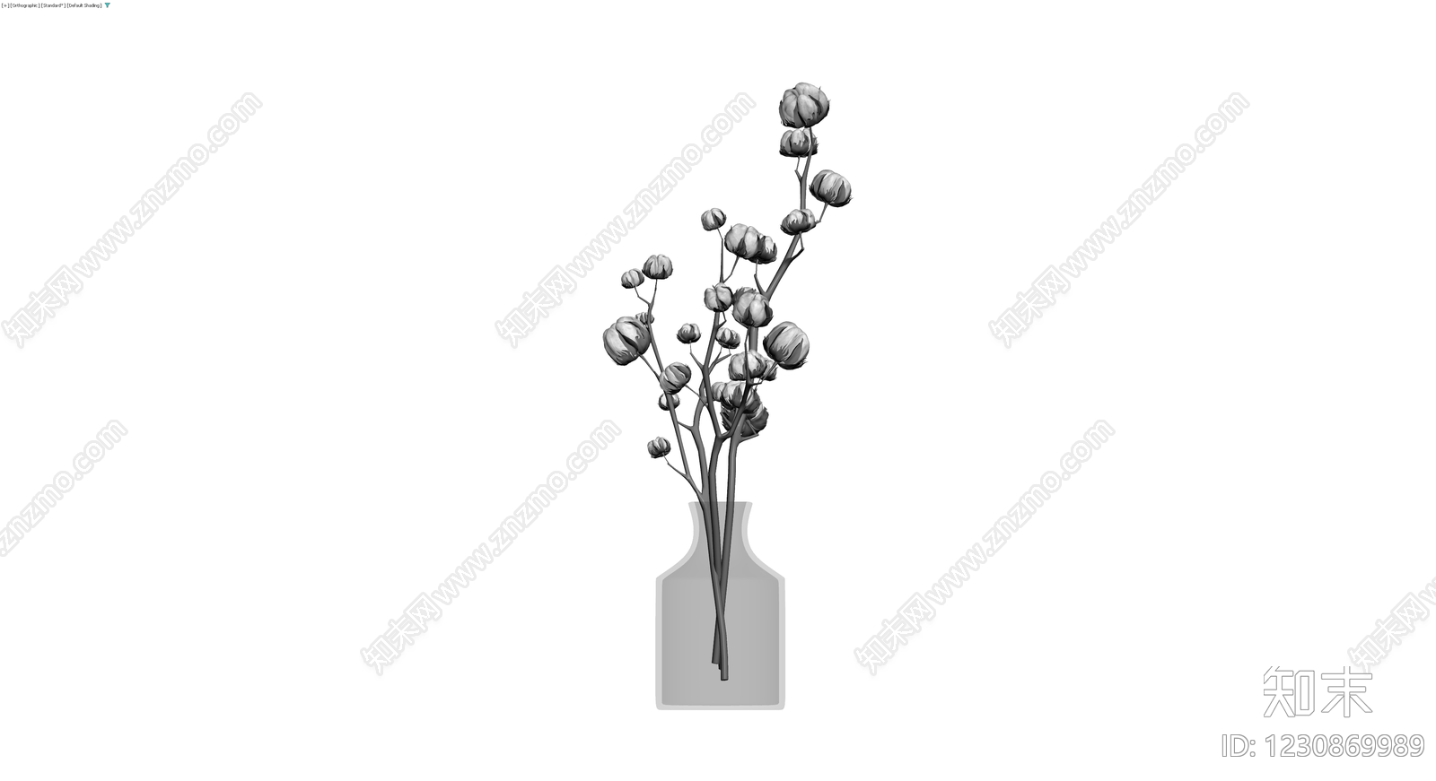 花瓶插棉花干花组合3D模型下载【ID:1230869989】