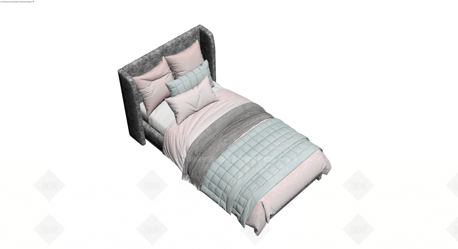 灰色布艺软包床3D模型下载【ID:1230567607】