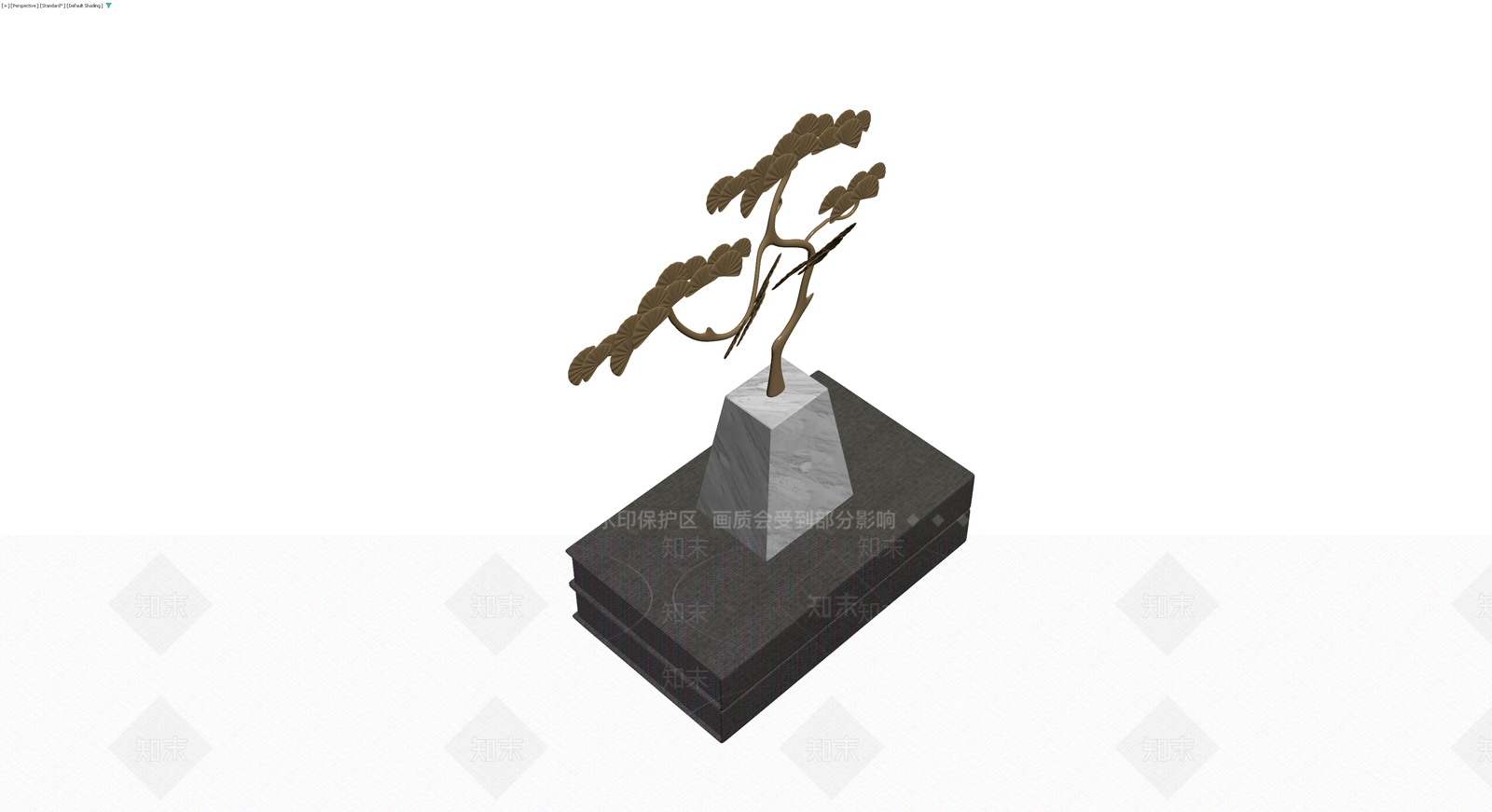 大理石座古松盆景雕塑3D模型下载【ID:1229677840】