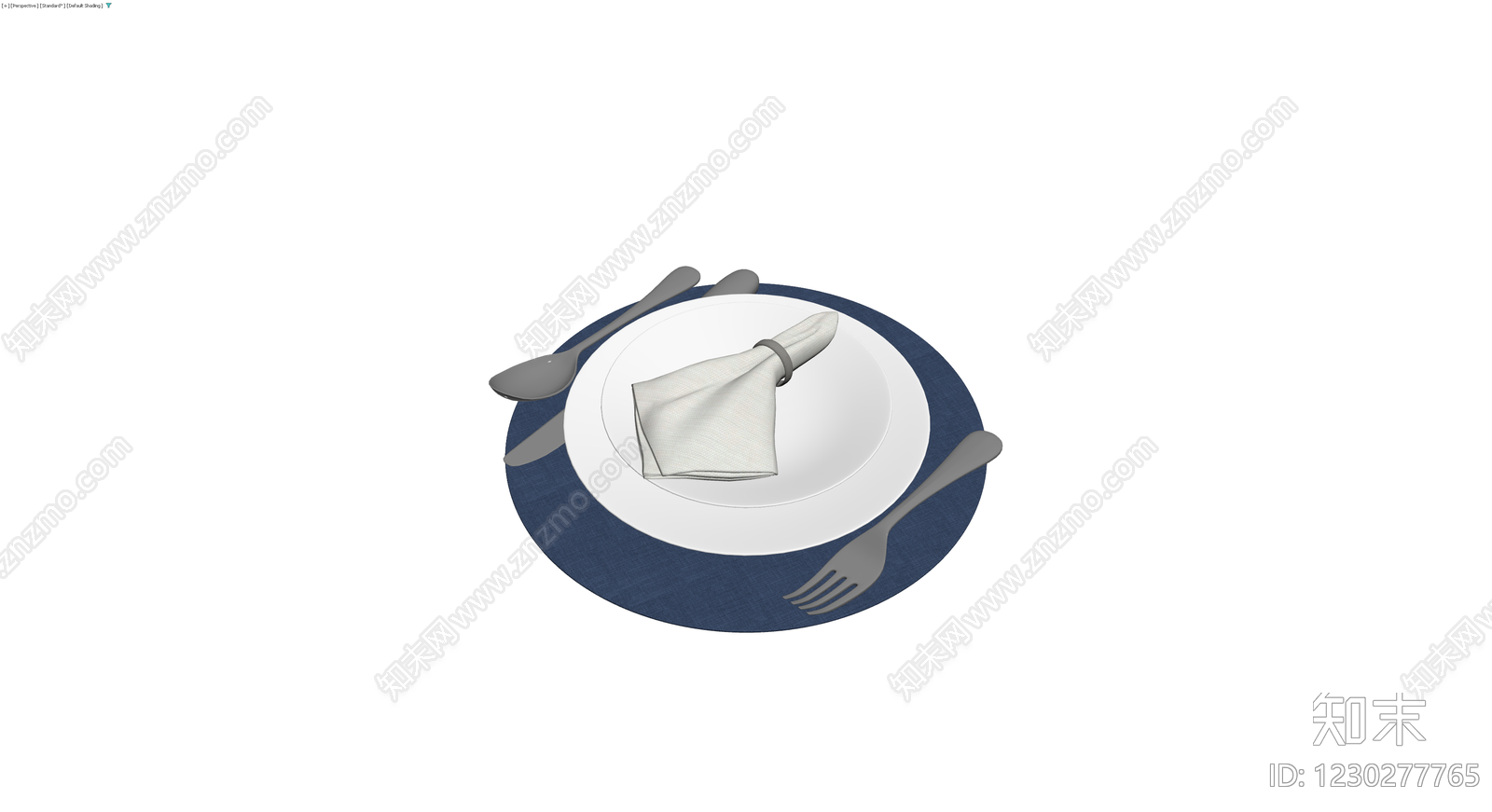 蓝盘餐具组合灰模3D模型下载【ID:1230277765】