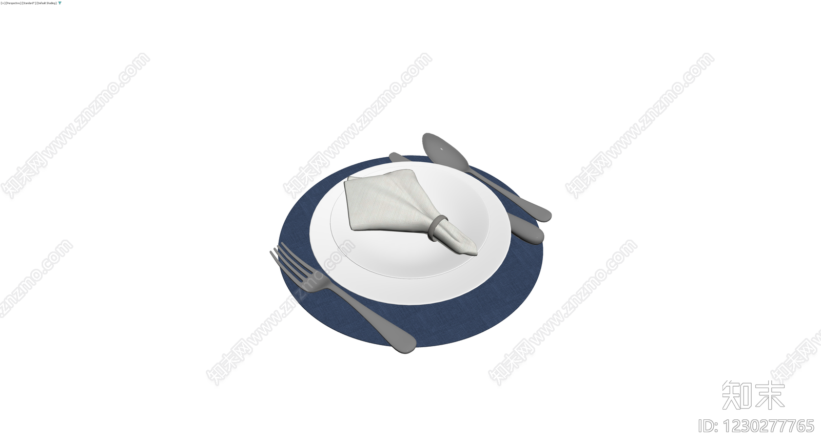 蓝盘餐具组合灰模3D模型下载【ID:1230277765】