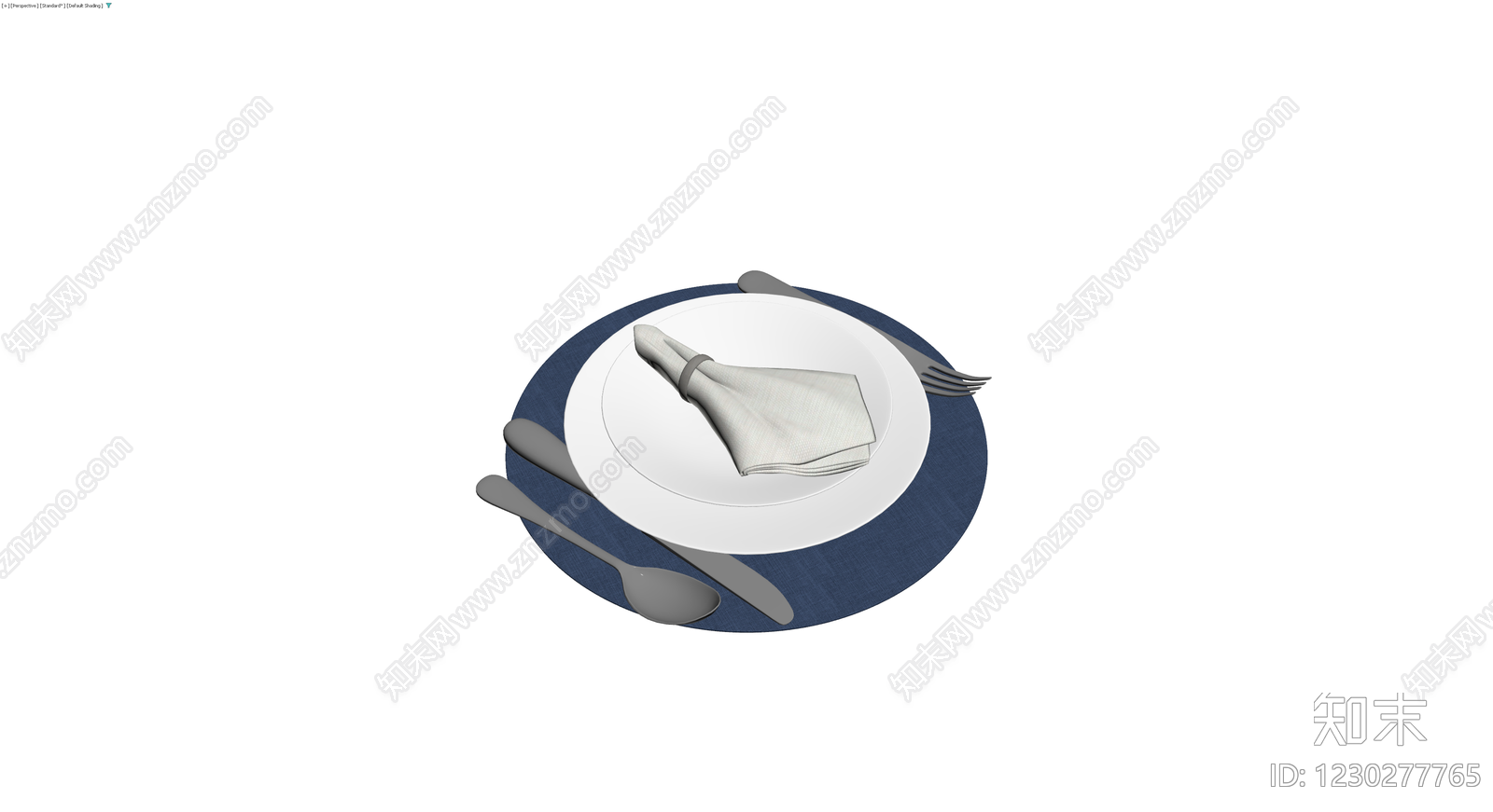蓝盘餐具组合灰模3D模型下载【ID:1230277765】