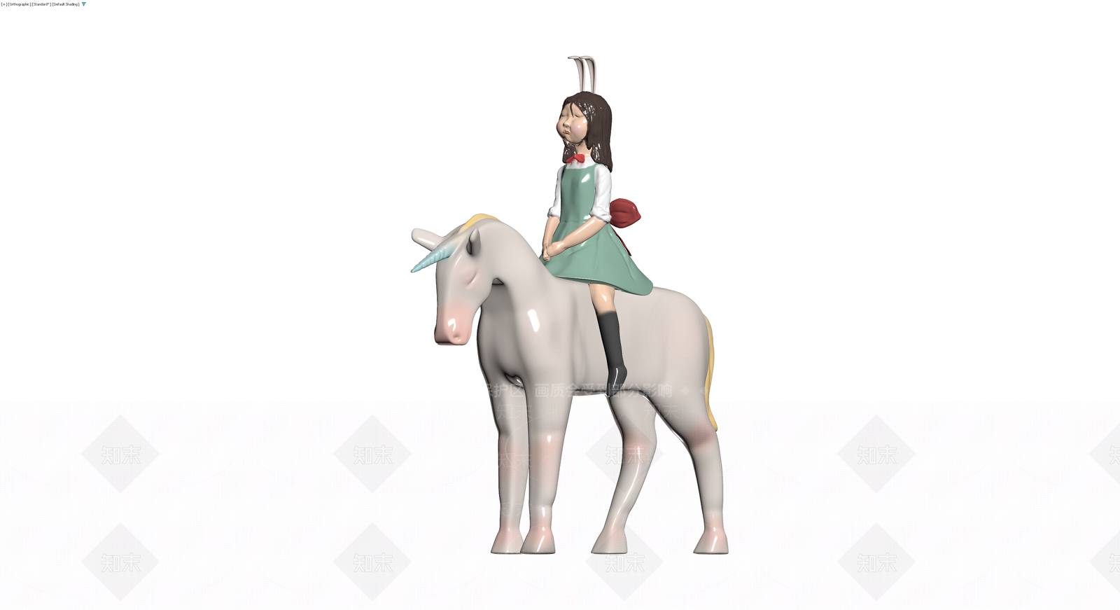 骑独角兽的兔子女孩雕塑3D模型下载【ID:1230453910】