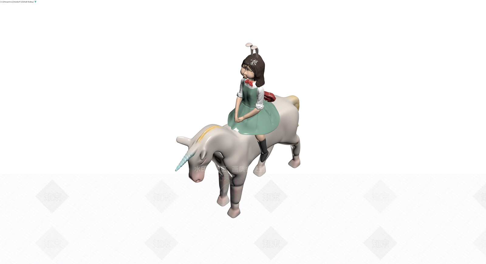 骑独角兽的兔子女孩雕塑3D模型下载【ID:1230453910】