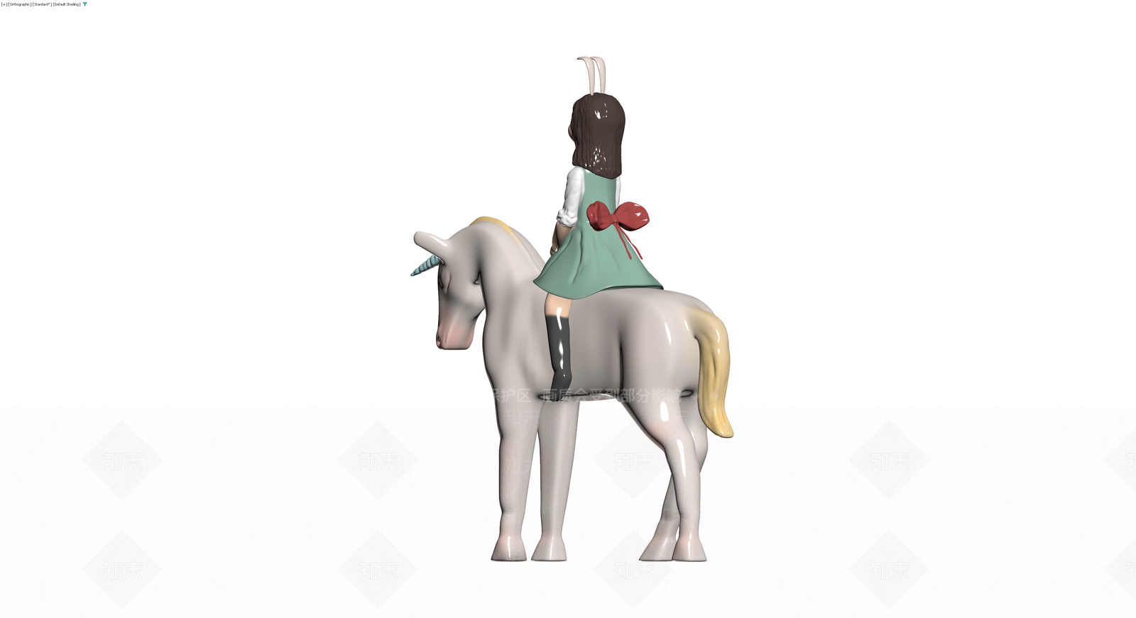 骑独角兽的兔子女孩雕塑3D模型下载【ID:1230453910】