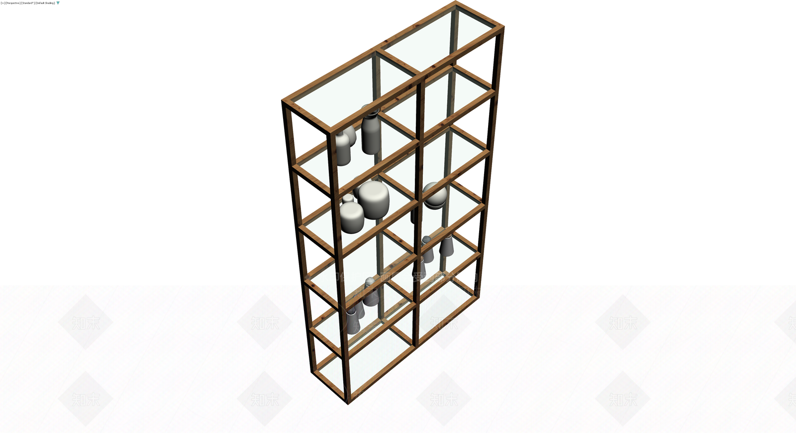 木质陈列架及摆件组合3D模型下载【ID:1230335629】