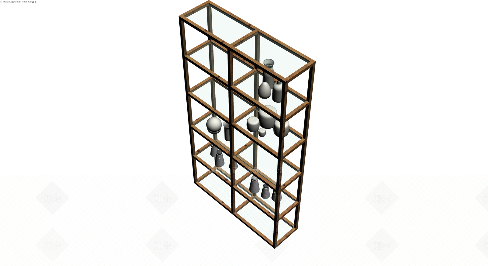 木质陈列架及摆件组合3D模型下载【ID:1230335629】