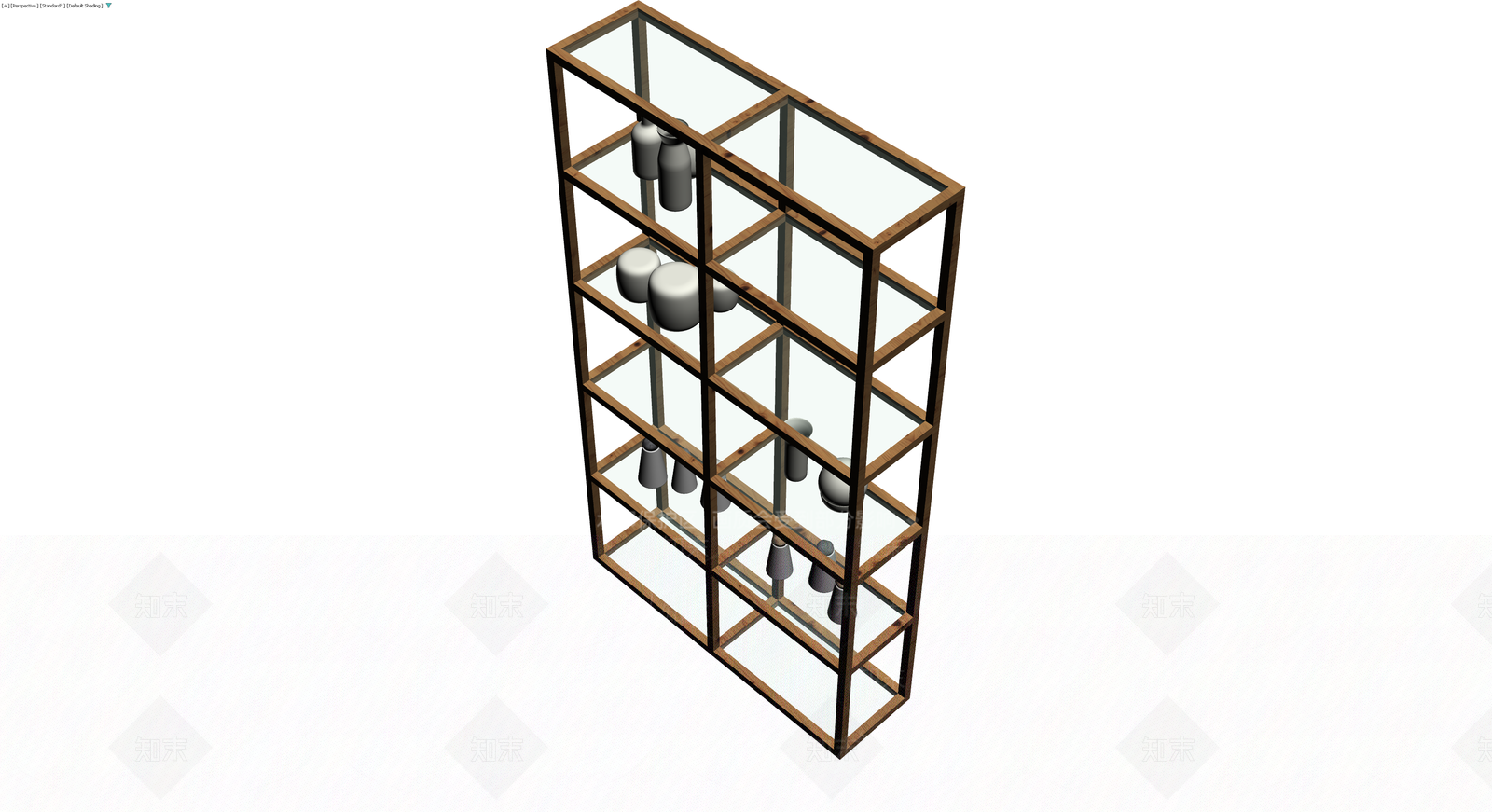 木质陈列架及摆件组合3D模型下载【ID:1230335629】