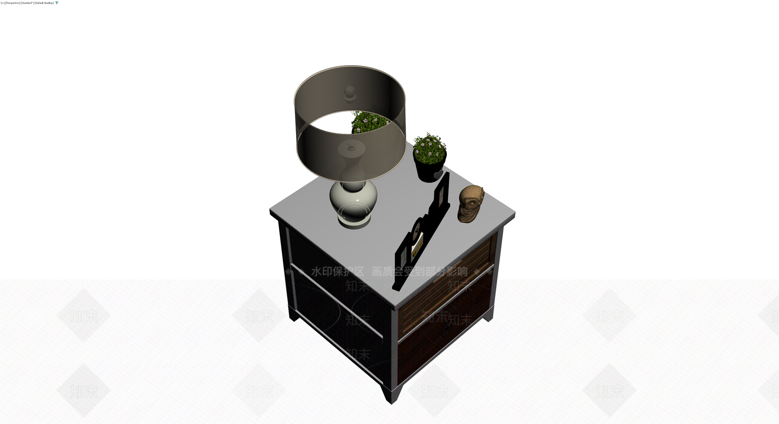 床头柜及桌面摆件组合3D模型下载【ID:1230161912】