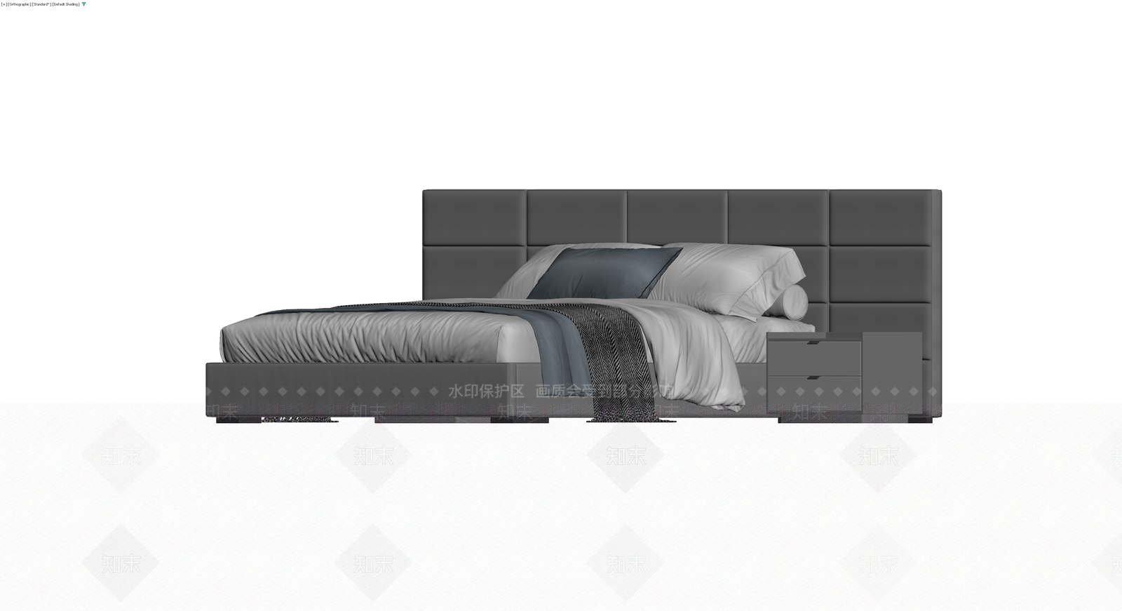 灰色软包双人床组3D模型下载【ID:1230340132】