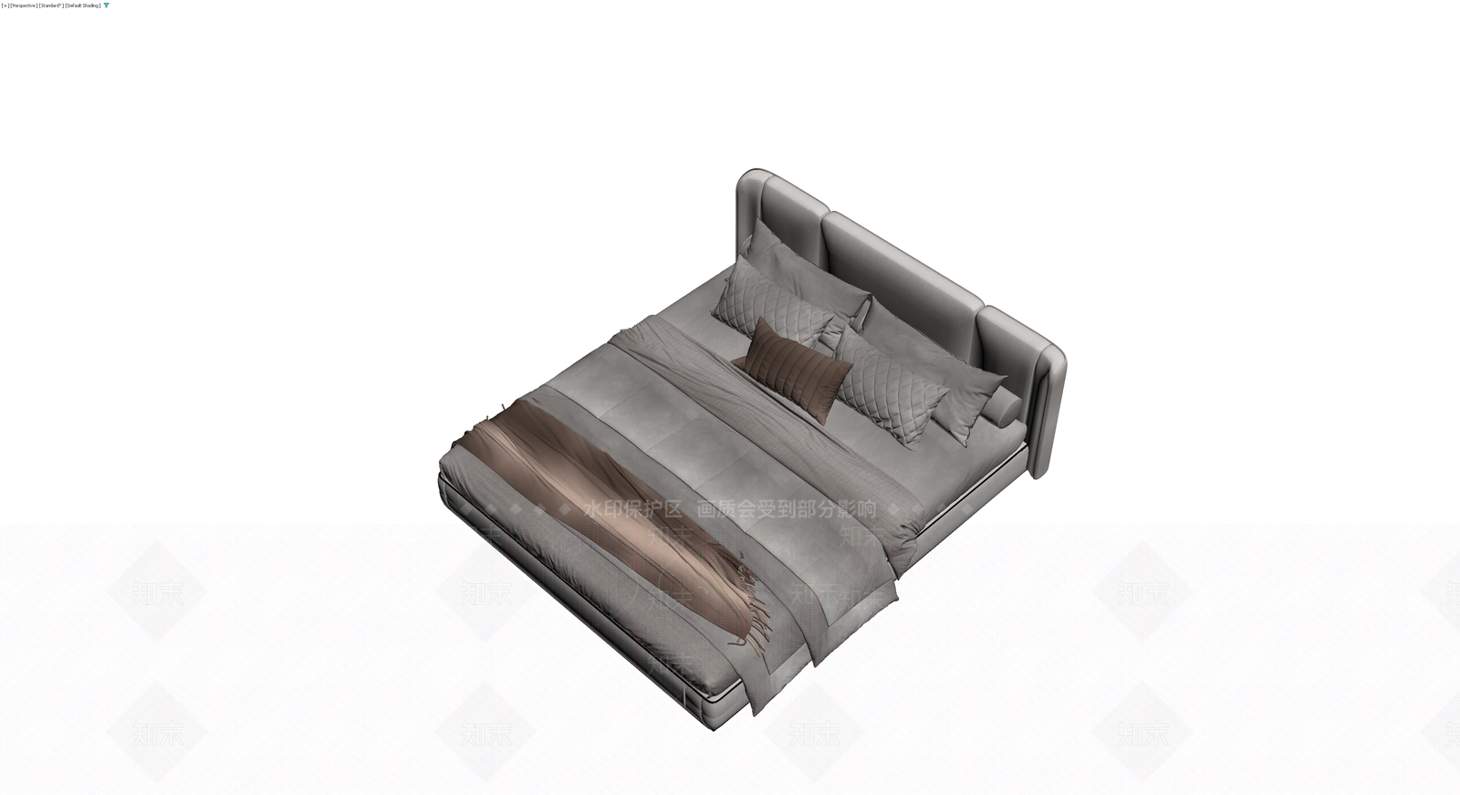 灰色布艺软包床具3D模型下载【ID:1230136229】