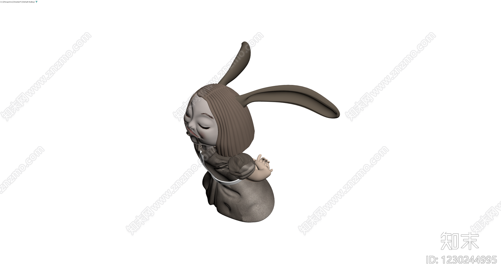 兔子耳朵女孩雕塑3D模型下载【ID:1230244995】