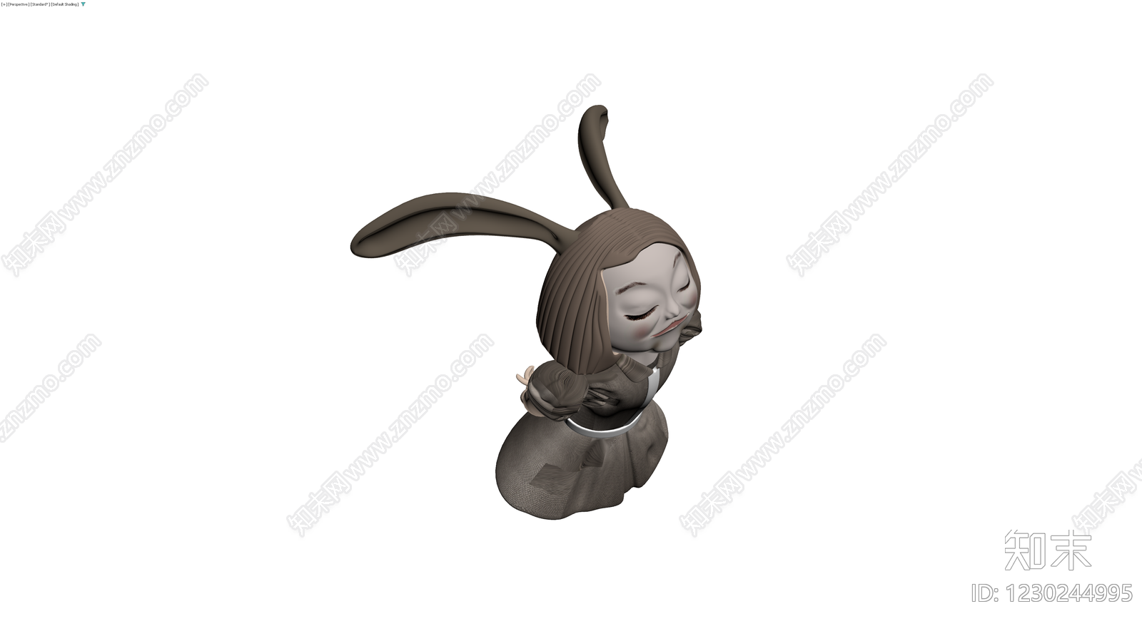 兔子耳朵女孩雕塑3D模型下载【ID:1230244995】