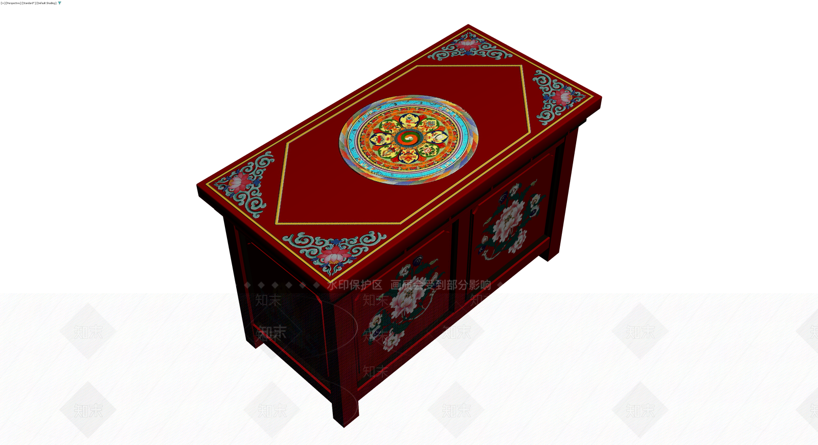 红漆彩绘中式柜体3D模型下载【ID:1230689855】