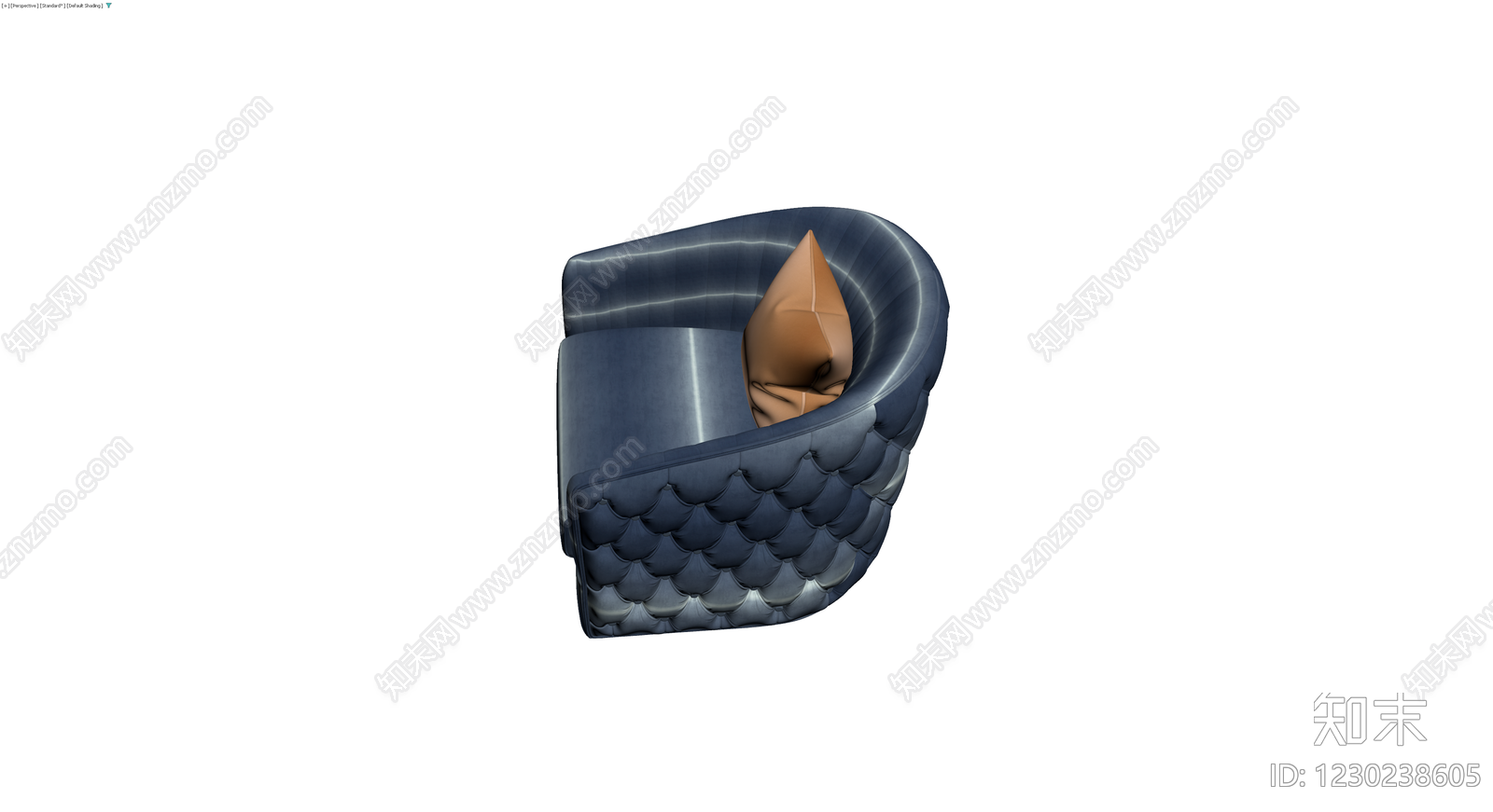 深蓝色软包扶手椅3D模型下载【ID:1230238605】