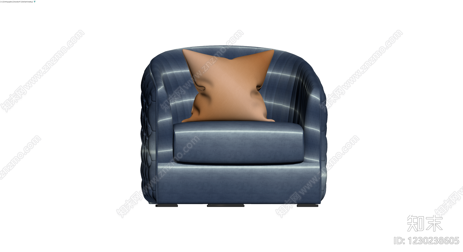 深蓝色软包扶手椅3D模型下载【ID:1230238605】