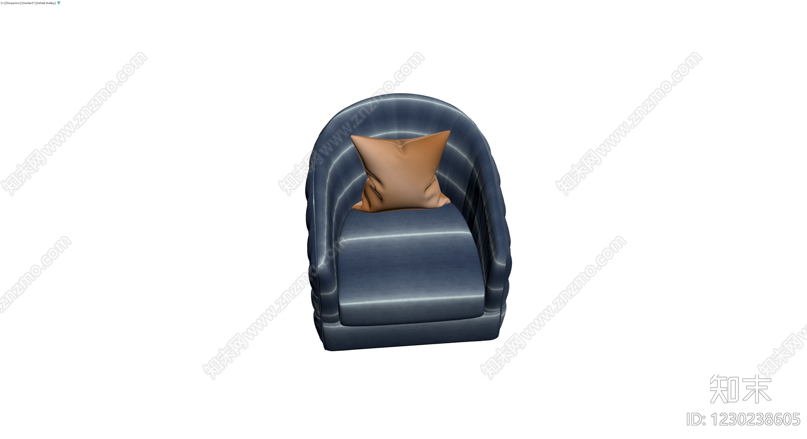 深蓝色软包扶手椅3D模型下载【ID:1230238605】