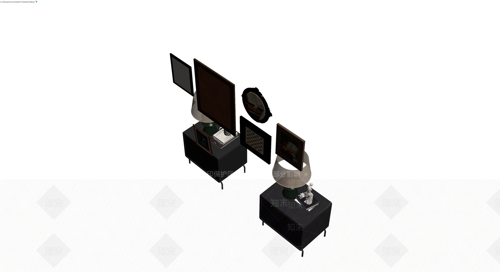 床头柜与装饰组合3D模型下载【ID:1230361833】