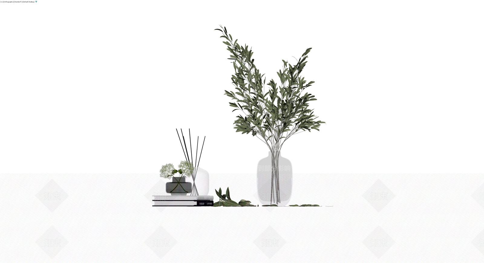 书籍花瓶绿植组合3D模型下载【ID:1229845004】