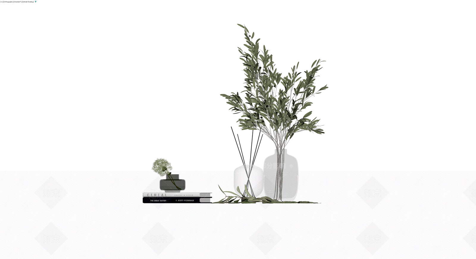 书籍花瓶绿植组合3D模型下载【ID:1229845004】