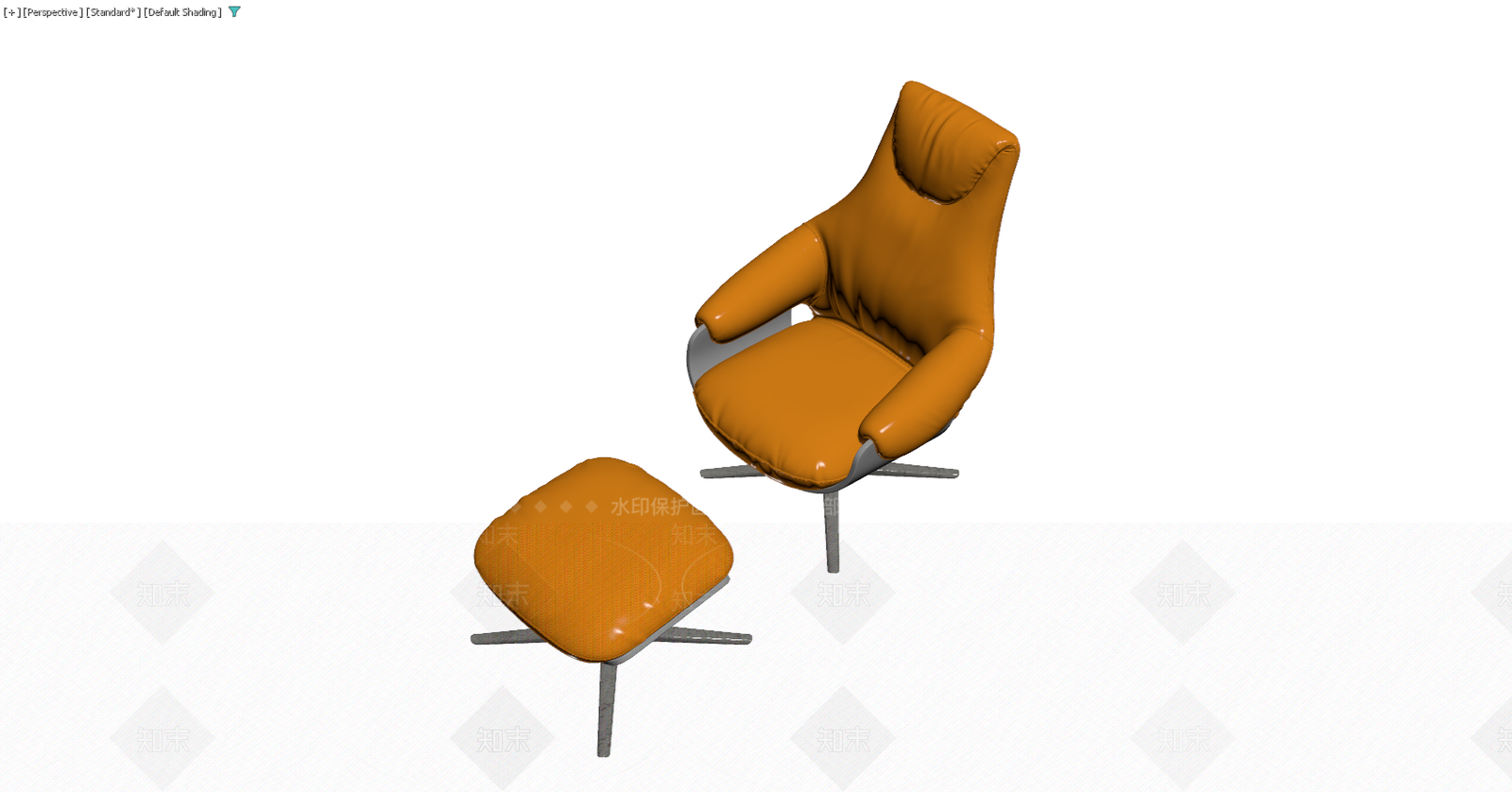 橙色皮质休闲椅脚凳组合3D模型下载【ID:1229587332】