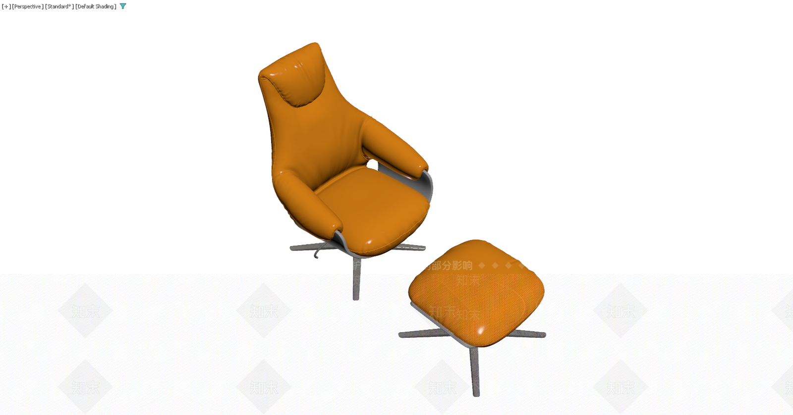 橙色皮质休闲椅脚凳组合3D模型下载【ID:1229587332】