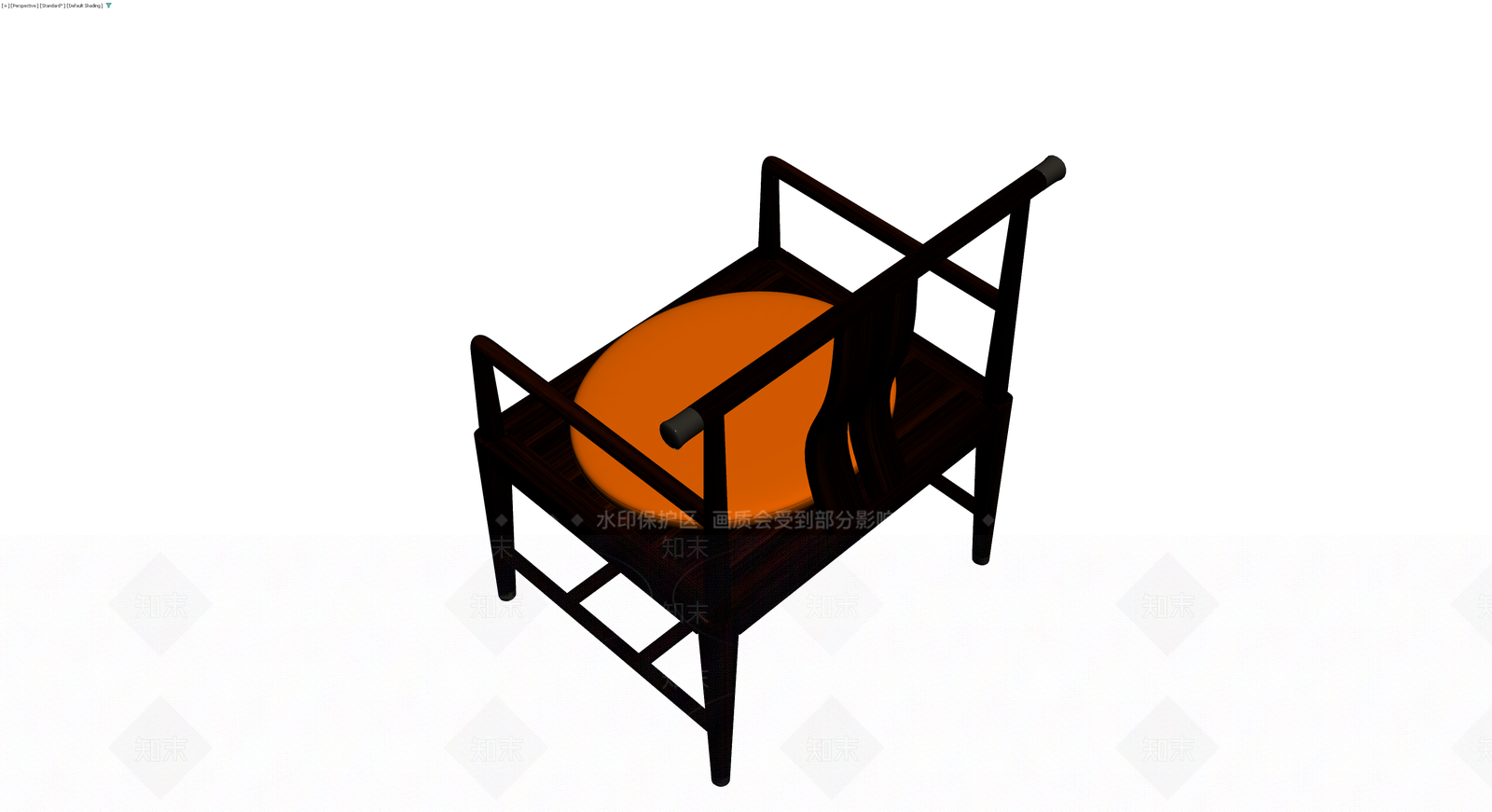 中式圈椅带橙色座垫3D模型下载【ID:1230095306】