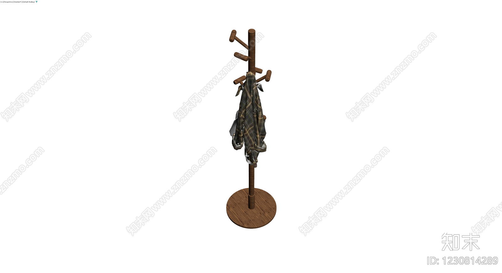 木质衣帽架挂衣物3D模型下载【ID:1230814289】