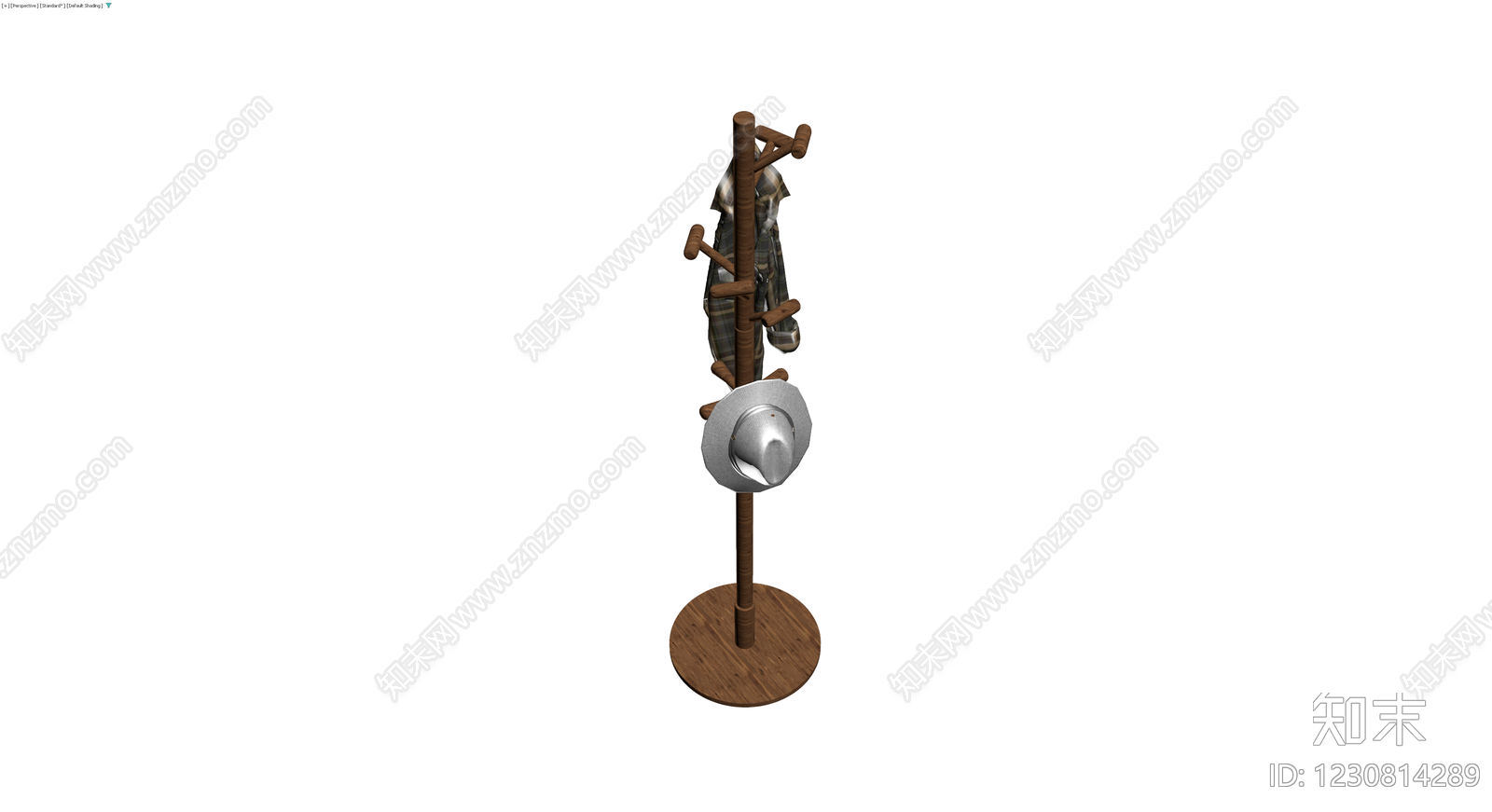 木质衣帽架挂衣物3D模型下载【ID:1230814289】