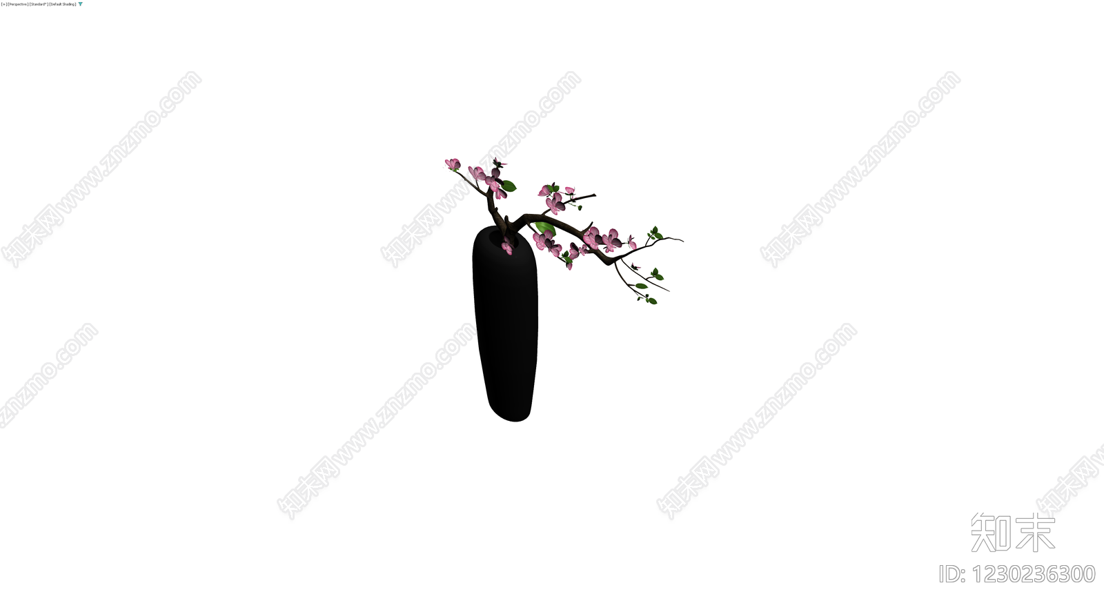 黑色花瓶插梅花盆栽3D模型下载【ID:1230236300】