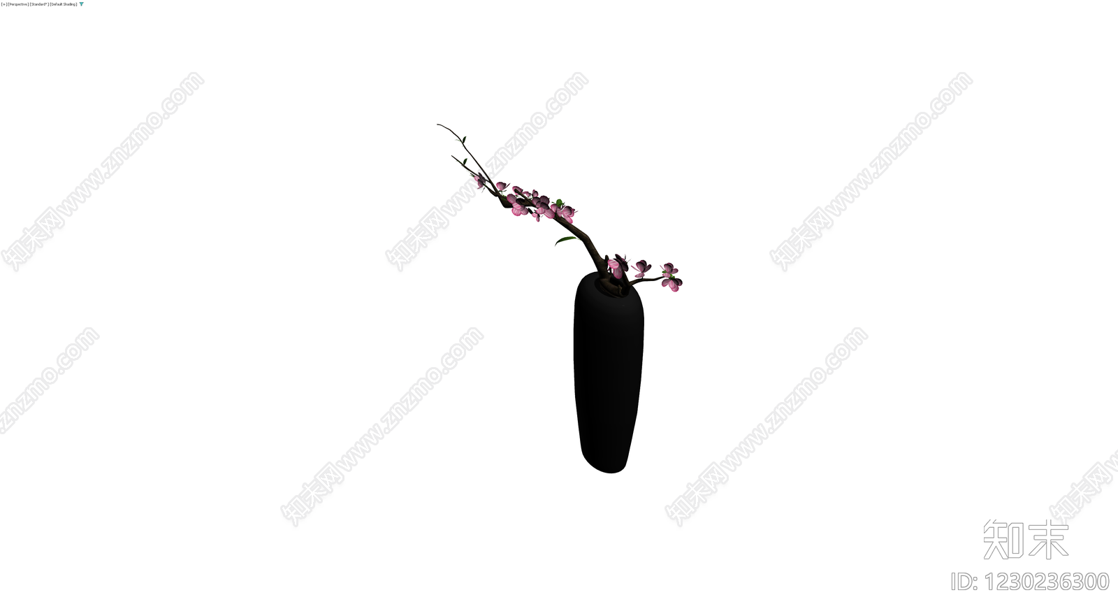 黑色花瓶插梅花盆栽3D模型下载【ID:1230236300】
