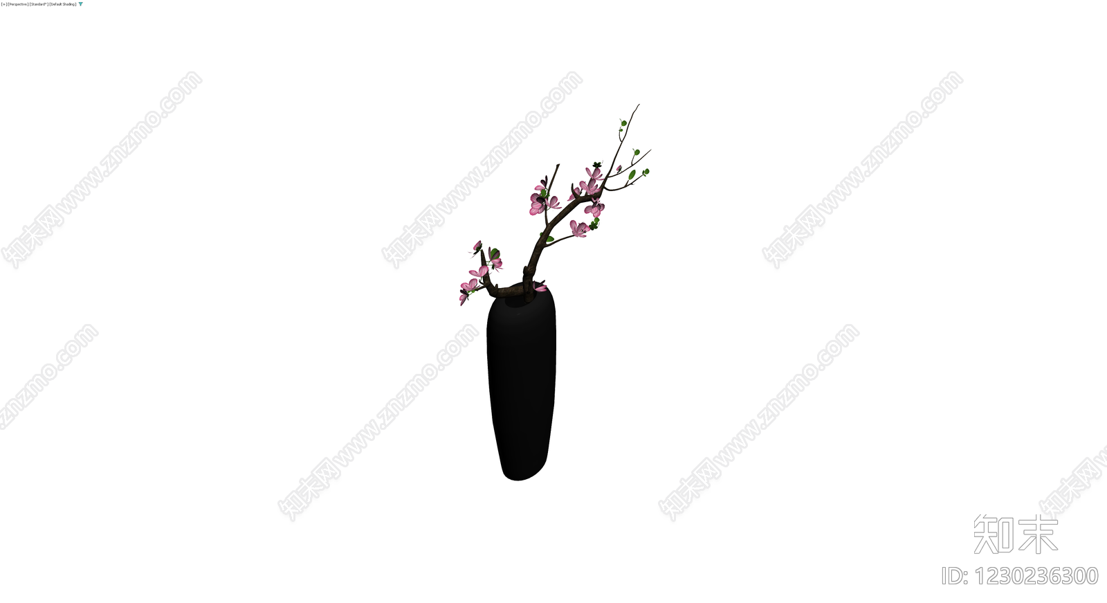 黑色花瓶插梅花盆栽3D模型下载【ID:1230236300】