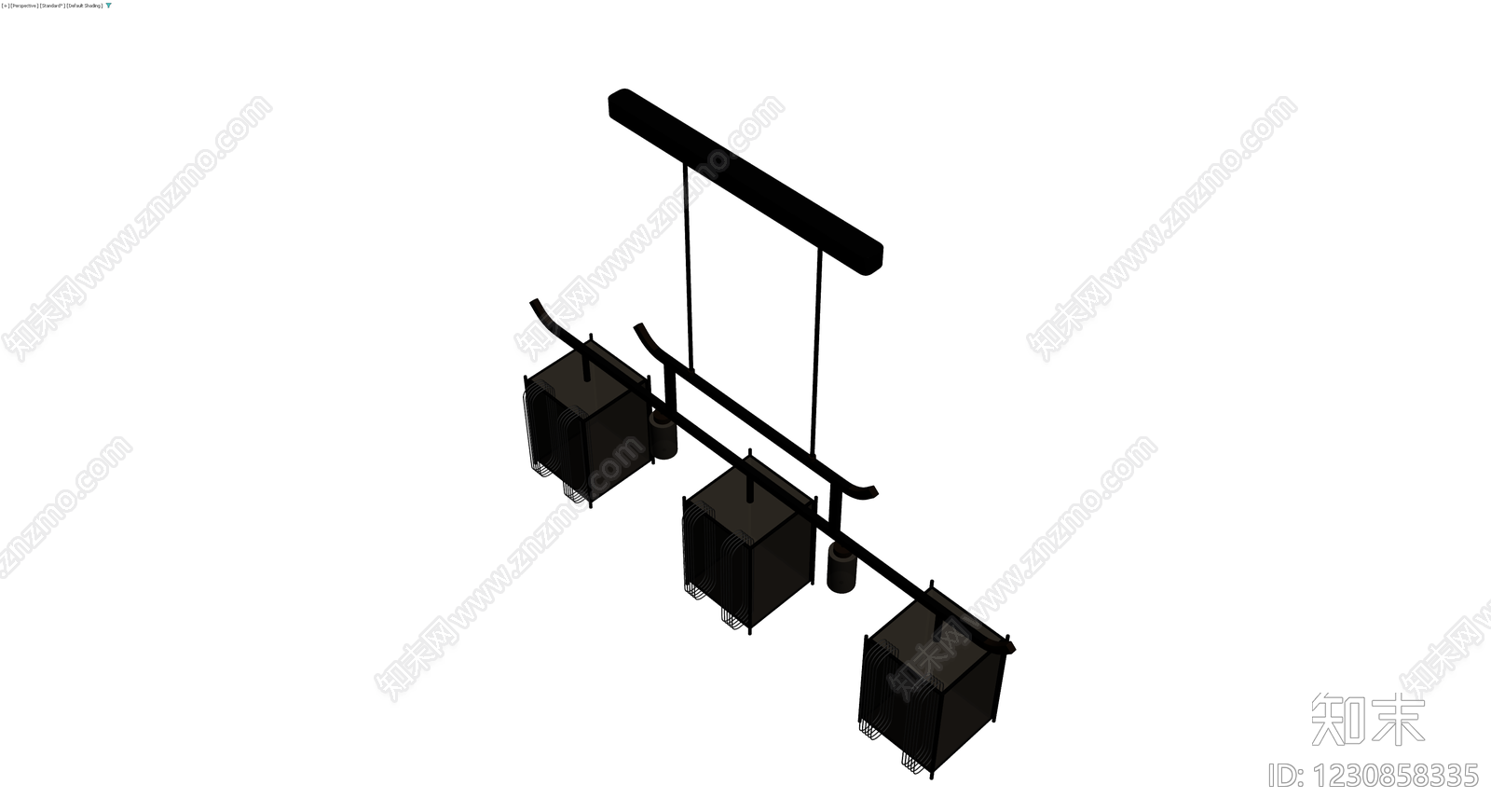 黑色三头吊灯3D模型下载【ID:1230858335】