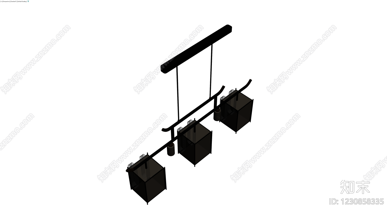 黑色三头吊灯3D模型下载【ID:1230858335】