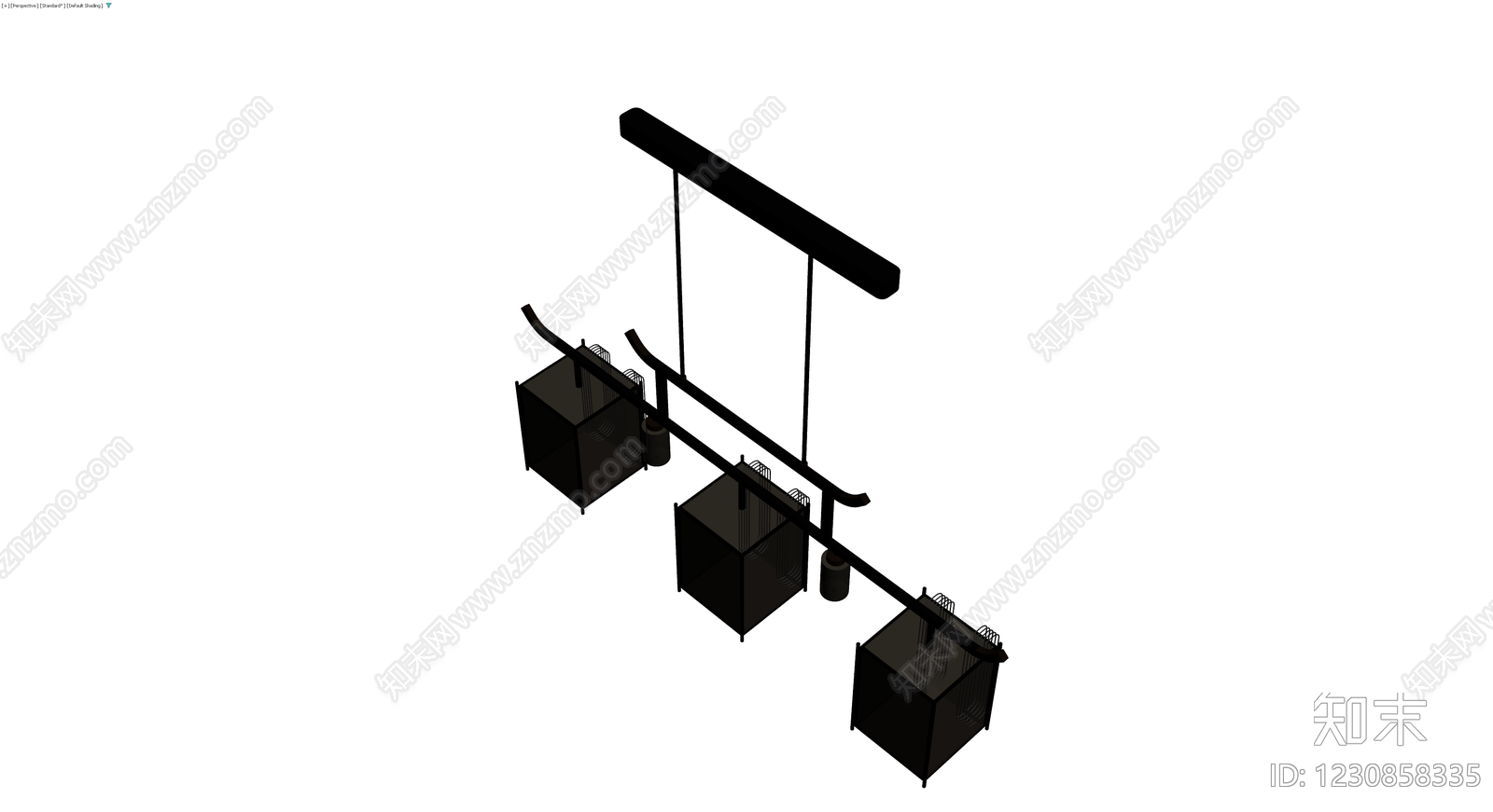 黑色三头吊灯3D模型下载【ID:1230858335】