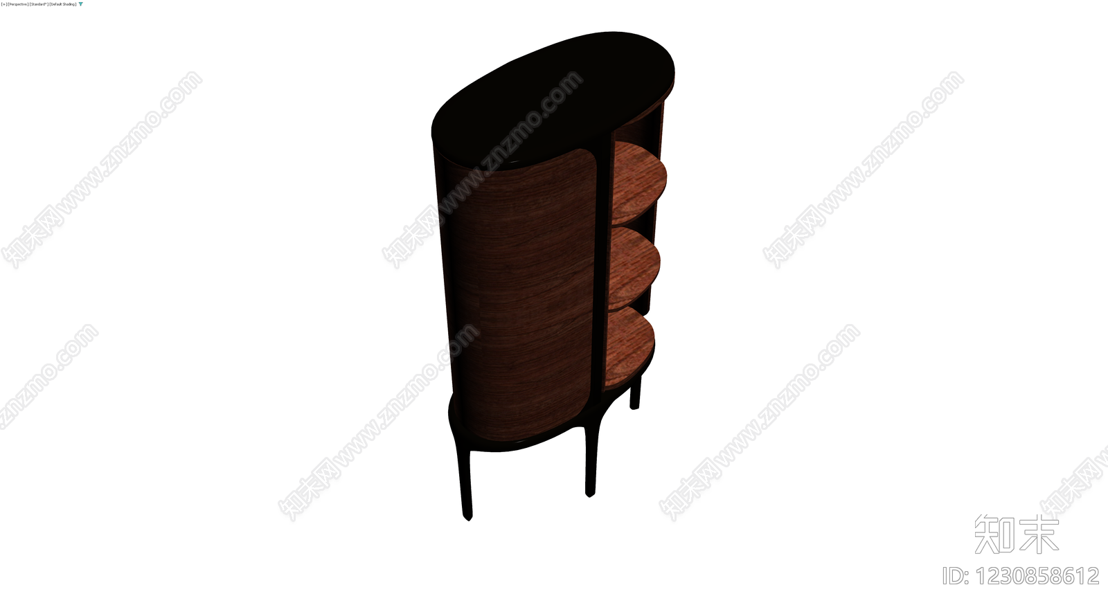 深色木纹弧形展示柜3D模型下载【ID:1230858612】