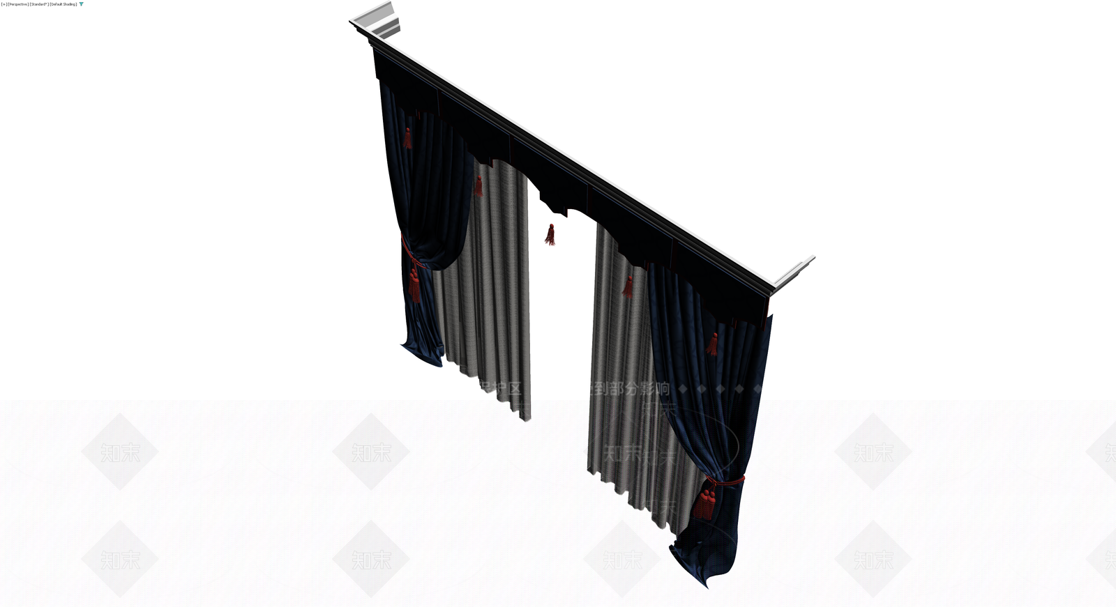 深蓝灰配色窗帘组合3D模型下载【ID:1230398443】