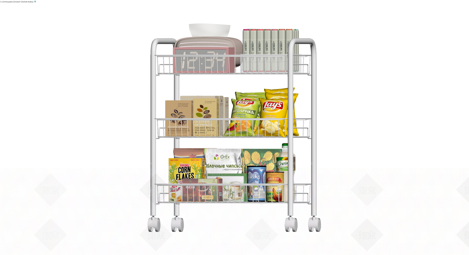 多层置物架及陈列商品组合3D模型下载【ID:1230316729】