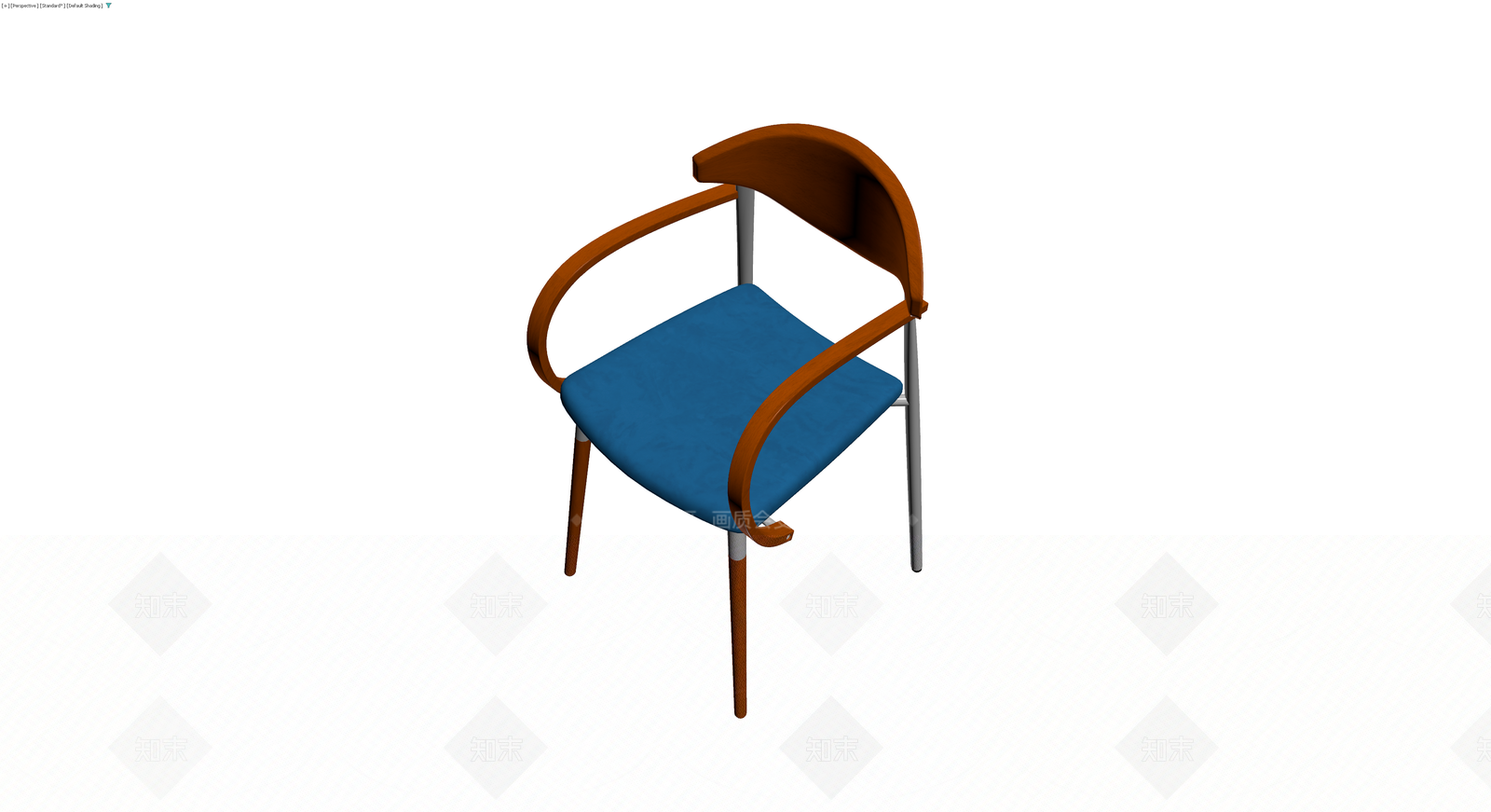木质扶手椅蓝坐垫3D模型下载【ID:1229608379】