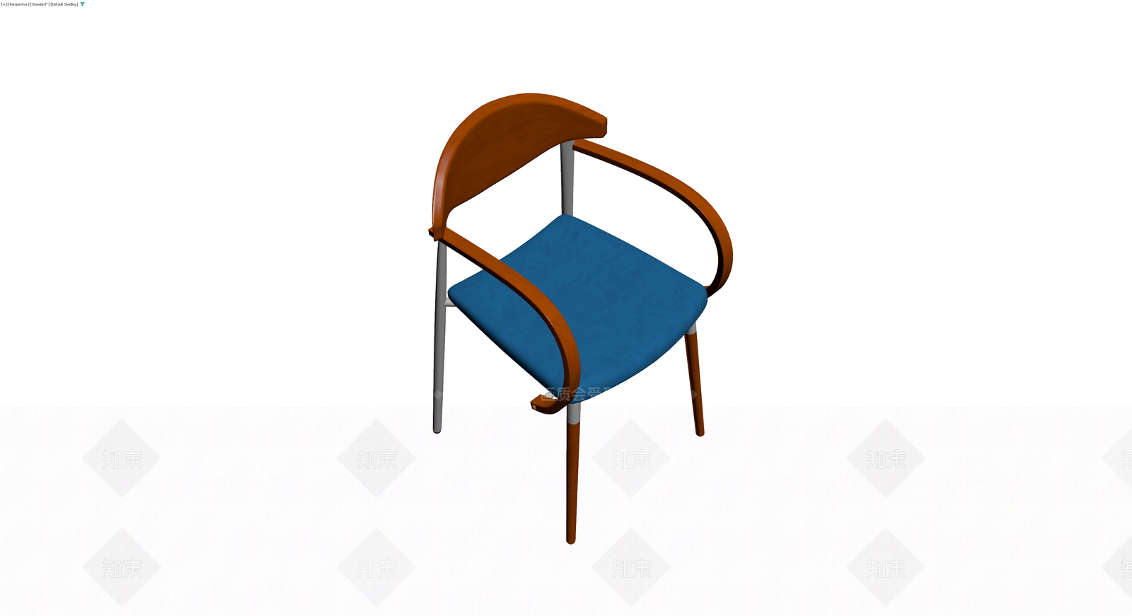 木质扶手椅蓝坐垫3D模型下载【ID:1229608379】