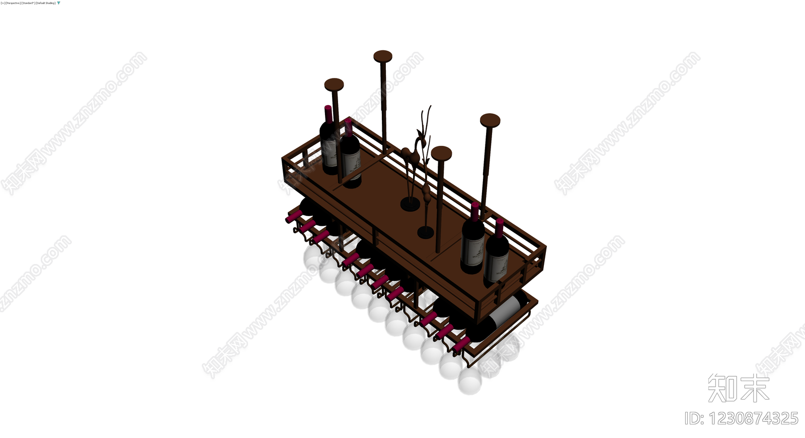 中式木质酒柜陈列架3D模型下载【ID:1230874325】