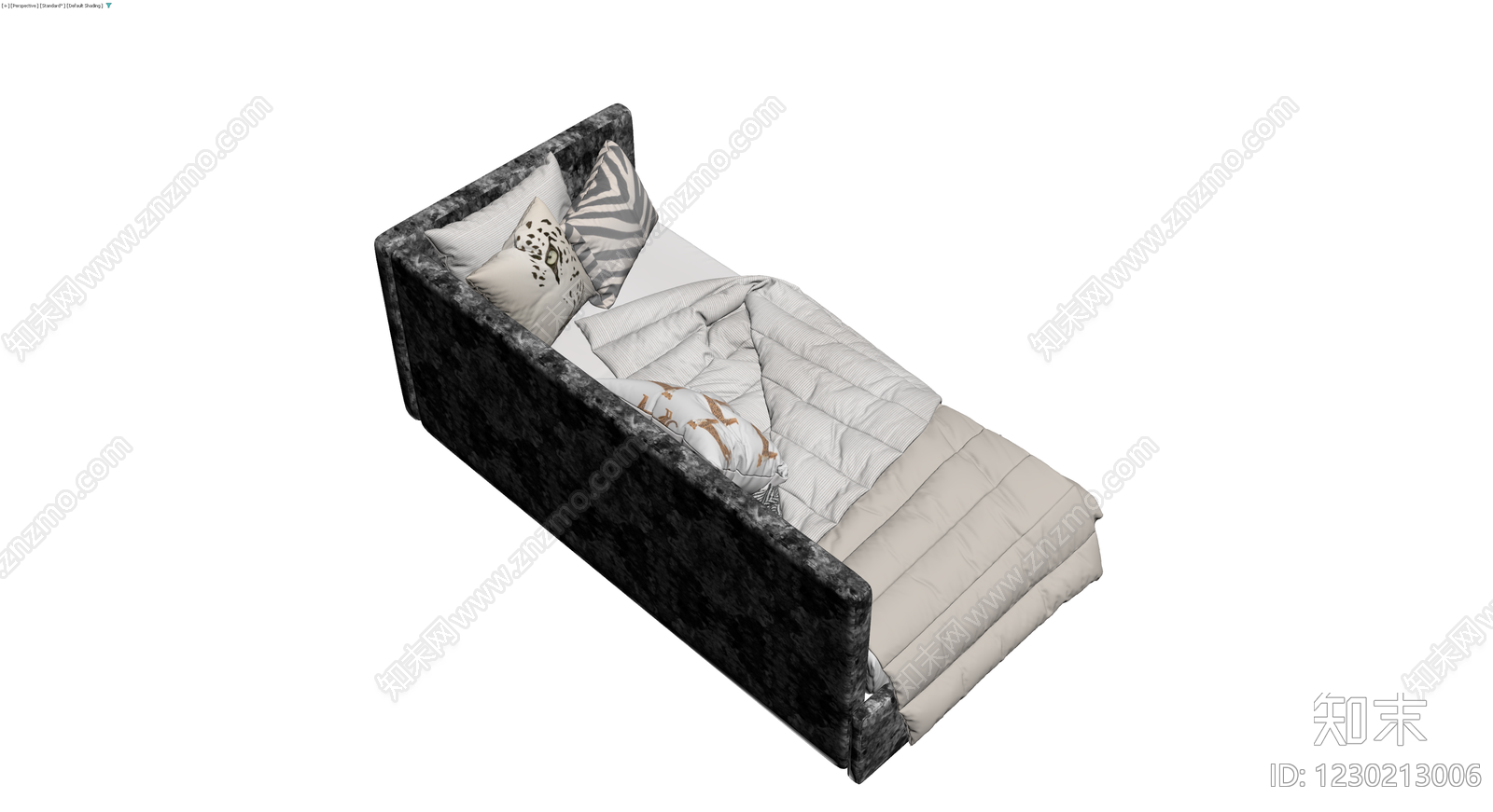 灰色绒布软包床具3D模型下载【ID:1230213006】
