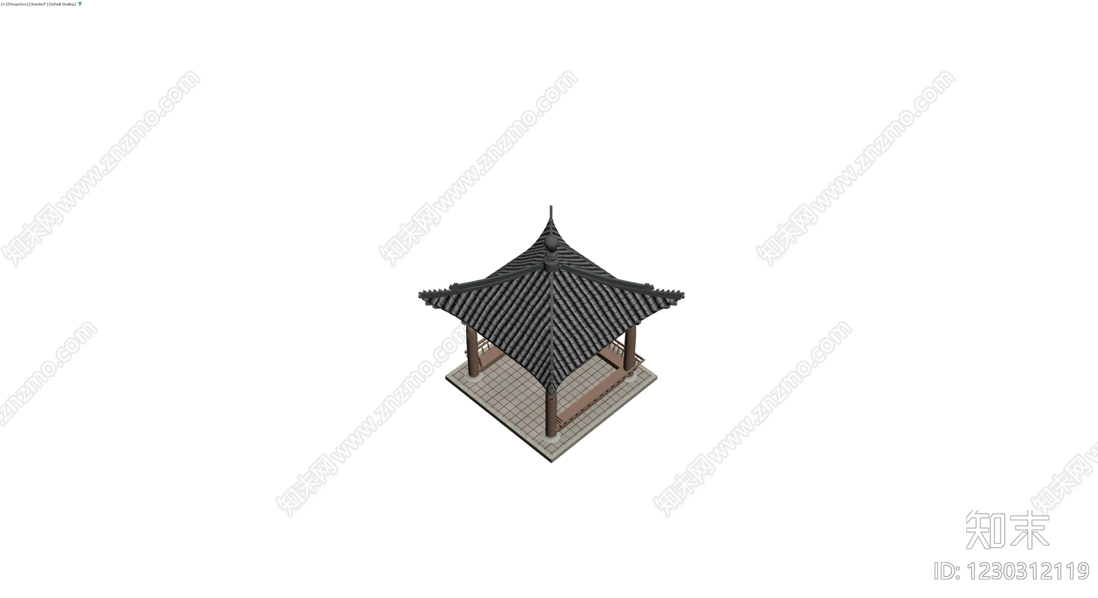 传统中式四角凉亭3D模型下载【ID:1230312119】