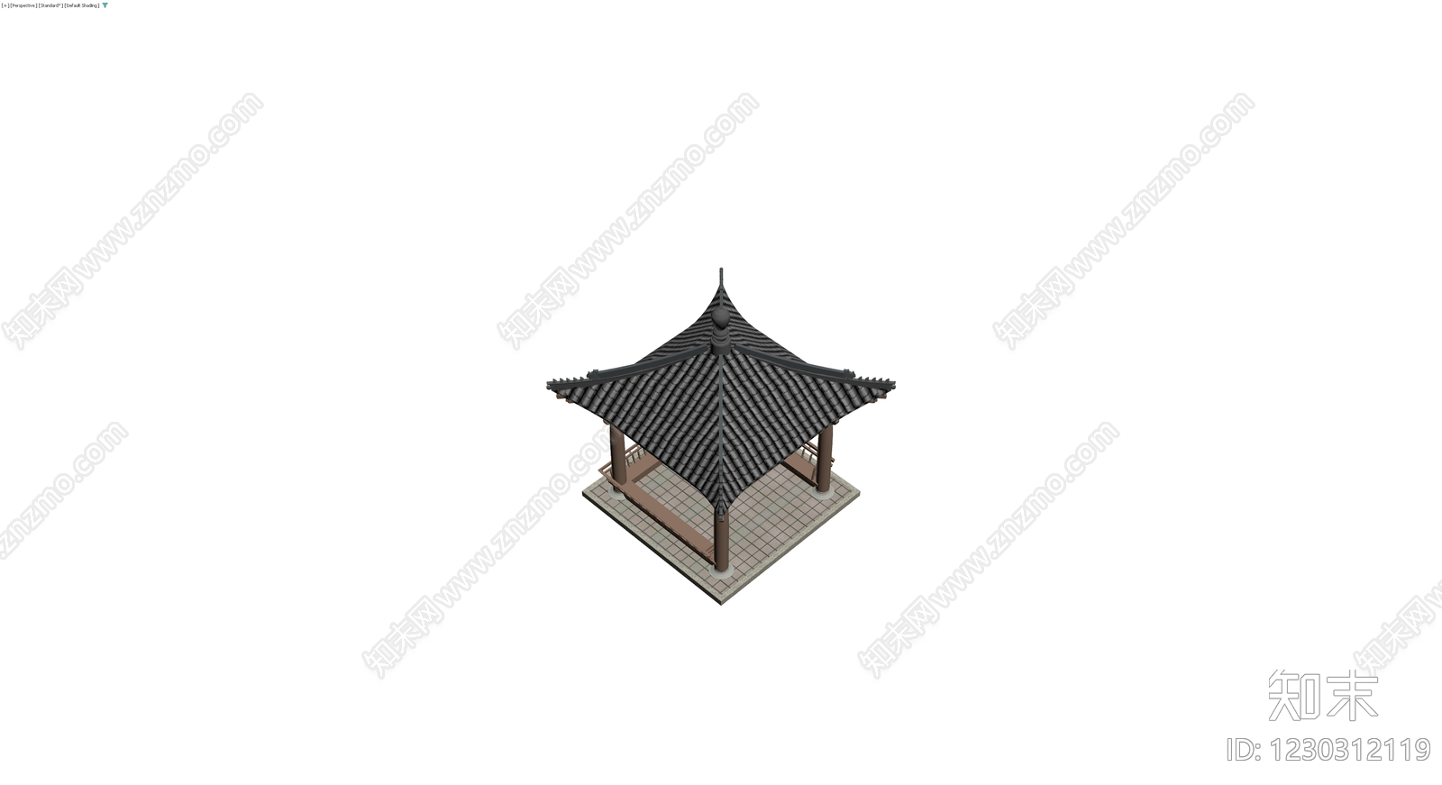 传统中式四角凉亭3D模型下载【ID:1230312119】
